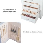 Homde Synthetic Leather Huge Jewelry Box Mirrored Watch Organizer Necklace Ring Earring Storage Lockable Gift Case White