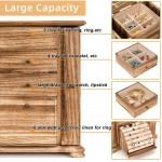 Honiway Jewelry Box for Women with 6 Compartments and Mirror Rustic Wooden Jewelry Organizer Box for Necklace Bracelet Earring Ring Carbonized Black