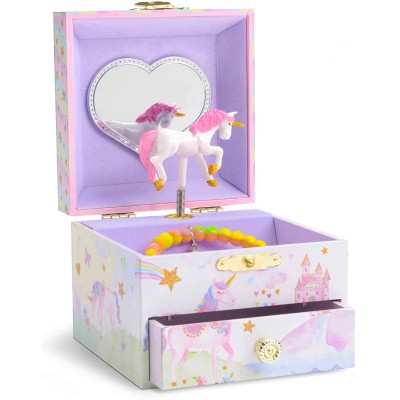 Jewelkeeper Musical Jewelry Box with Spinning Unicorn Glitter Rainbow and Stars Design The Unicorn Tune