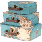 Jewelkeeper Paperboard Suitcases Set of 3 – Nesting Storage Gift Boxes for Birthday Wedding Easter Nursery Office Decoration Displays Toys Photos – Vintage World Map Design