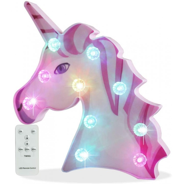 Pooqla Remote Control 3D Rainbow Unicorn Color Changing Unicorn Lamp Girls Night Light with Diamond Light Bulb Unicorn Birthday Gifts Party Supply – Big Eye Unicorn Head Colorful Glow