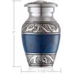 Reminded Small Cremation Urns for Human Ashes Mini Keepsake Set of 6 Blue and Silver with Velvet Case