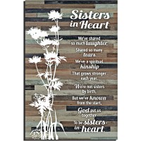 Sisters in Heart Wood Plaque with Inspiring Quotes 6x9 Inch Classy Rustic Vertical Frame Wall and Tabletop Decoration with Easel & Hanging Hook | "Sisters in Heart We've Shared so Much Laughter"...