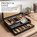 Stock Your Home Watch Box with Valet Drawer for Dresser Mens Jewelry Box with Multiple Compartments Jewelry Case Display Organizer for Mens Jewelry Watches Men's Storage Boxes Holder