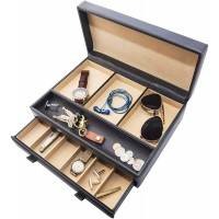 Stock Your Home Watch Box with Valet Drawer for Dresser Mens Jewelry Box with Multiple Compartments Jewelry Case Display Organizer for Mens Jewelry Watches Men's Storage Boxes Holder