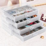 Weiai Clear Jewelry Organizer Acrylic Jewelry Box with 4 Drawers Velvet Display Case Storage Earring Rings Necklaces and Bracelets for Women Girls Gray