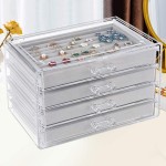 Weiai Clear Jewelry Organizer Acrylic Jewelry Box with 4 Drawers Velvet Display Case Storage Earring Rings Necklaces and Bracelets for Women Girls Gray