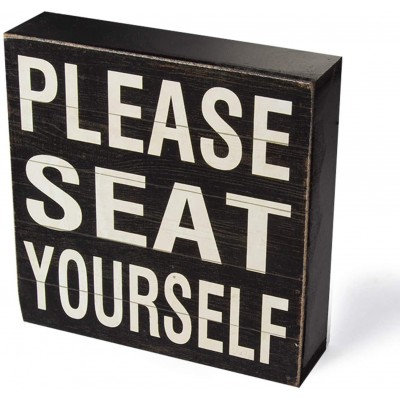 Yankario Farmhouse Funny Bathroom Signs Decor Classic Wooden Box Sign 6" Square Black White Please Seat Yourself