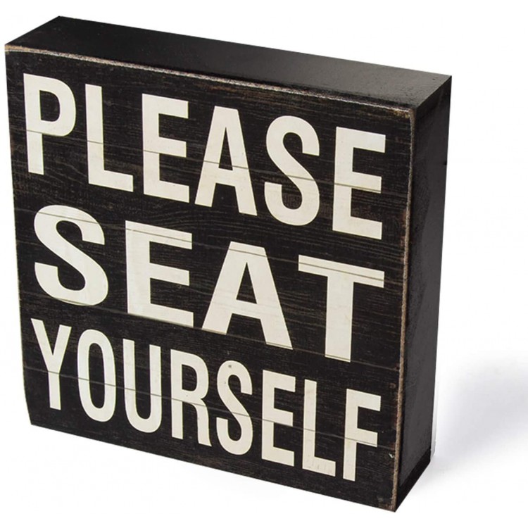 Yankario Farmhouse Funny Bathroom Signs Decor Classic Wooden Box Sign 6" Square Black White Please Seat Yourself