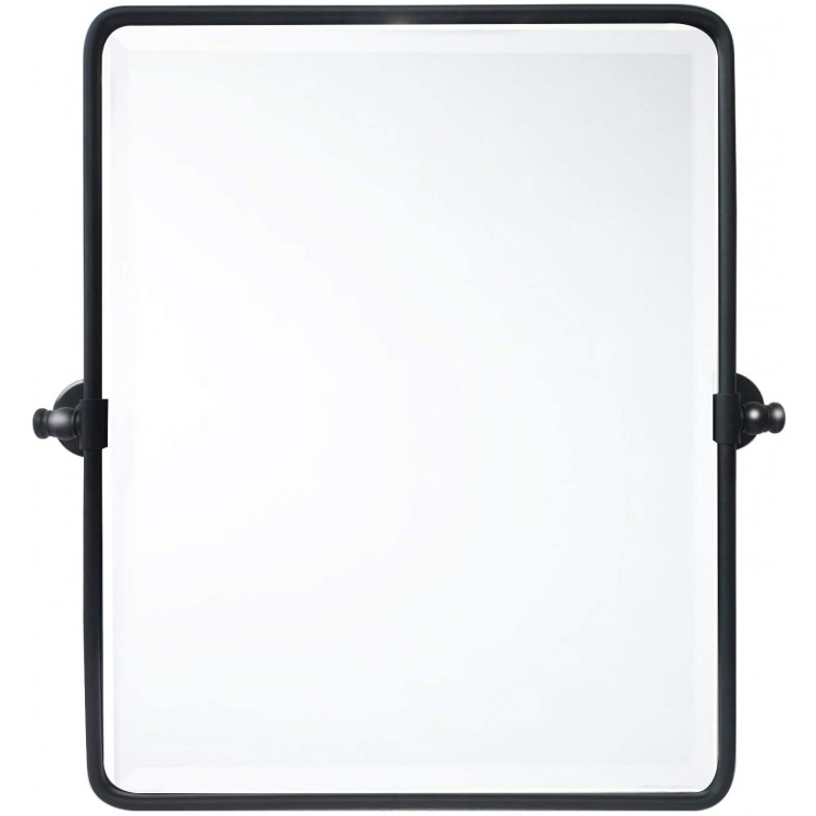 20 x 24 ‘’ Farmhouse Black Metal Framed Pivot Rectangle Bathroom Mirror Rounded Rectangluar Tilting Beveled Vanity Mirrors for Wall Décor