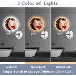 2000mAh Rechargeable Wall Mounted Makeup Mirror with Light 8inch 1X 10X Magnifying Lighted Makeup Mirror 3 Color Mode,Adjustable Light,Touch Screen,Charge by USB,Extendable Mirror-Gifts for Women