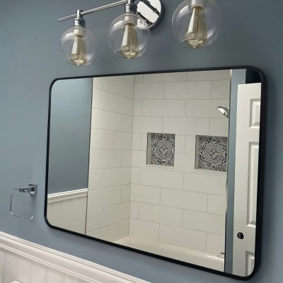 30 x 40 Bathroom Mirror Large Black Wall Mirror Rectangle Wall Mounted Mirror Metal Framed Mirror for Hanging Vertical or Horizontal Rounded Corner