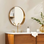 ANDY STAR 24" Brass Round Mirror for Wall Gold Round Mirror in Stainless Steel Metal Frame for Bathroom Vanity Entryway Living Room Modern 3" Deep Design Wall Mounted Hangs Vertical