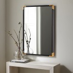 ANDY STAR 30”x40” Black Mirror for Bathroom Clean Modern Rectangle Mirror for Bathroom with Gold Metal Corner Contemporary Black Framed Wall Mirror Hangs Horizontal or Vertical