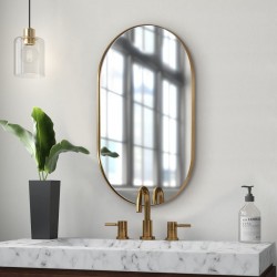 ANDY STAR Gold Oval Mirror Oval Gold Mirror in Stainless Steel Metal Frame for Bathroom Entryway Living Room Contemporary 1" Deep Set Design Wall Mount Hangs Vertical or Horizontal