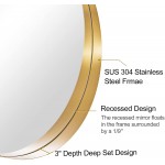ANDY STAR Gold Round Mirror 30'' Large Brass Round Mirror for Wall in Stainless Steel Metal Frame for Bathroom Vanity Entryway Living Room Modern 3" Deep Design Wall Mounted Hangs Vertical