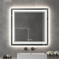 Bathroom Mirror with Lights,Awandee LED Bathroom Mirrors for Wall,36 x 36 Inch Square Mirror with Dimmable Touch Switch Control,Anti-Fog Makeup Frameless Mirror Backlit + Front-Lighted ETL Listed