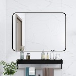 BEAUTYPEAK Wall Mirror 24" x 36" Rectangular Rounded Corners Mirror with Aluminum Alloy Frame Hanging Mirror for Living Room Bedroom Bathroom Entryway Hangs Horizontal or Vertical Black