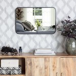 Camden Accent Mirror Thin Mirror for Wall Mid-Century Modern Wall Accent Mirror with Rounded Corners 24" x 16" Black