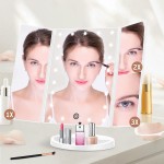 FASCINATE Trifold Vanity Mirror with Lights and 2X 3X Magnification Lighted Makeup Mirror with Phone Holder for Live Stream and Video 21 LED Dimable Dual Power 90° Rotation Beauty Mirror