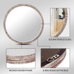 GIFTTROVE 35" Round Wood Mirror Rustic Circle Wall Mirror with Beveled Wooden Round Mirror for Wall Decor Decorative Wall-Mounted Mirror for Entryway Living Room White Washed Frame