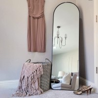 GLSLAND Full Length Mirror 58"x18" Standing on The Floor Against Wall for Arch Floor Mirror with Bracket Wall Mounted Mirror for Free Standing Hanging Leaning Full Body Mirror for Cloakroom Black