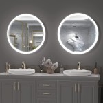 GOAND Round Bathroom Mirror with Lights 24 Inch White Metal Frame Wall Mounted LED Mirror Anti-Fog Circle Smart Mirror Bathroom
