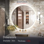Keonjinn Backlit Mirror Bathroom 36 Inch LED Round Mirror Lighted Vanity Mirror Large Circle Mirror with Lights Dimmable Wall Mounted LED Bathroom Mirror Anti-Fog Illuminated Makeup Mirror CRI 90+