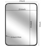 LEORISO 24 x 32” Black Bathroom Mirror for Wall 1.3” Metal Frame Rectangle Mirror Wall-Mounted Mirror Hangs Horizontal Or Vertical