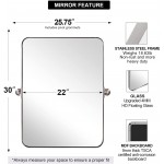 MOON MIRROR Brushed Nickel Metal Frame Pivot Rectangle Bathroom Mirror 22" x 30" Silver Tilting Rounded Rectangular Vanity Mirror for Wall Features in Premium Stainless Steel Hangs Vertical
