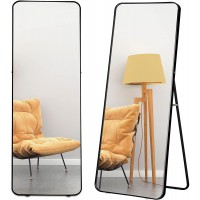NeuType 64"×21" Full Length Mirror Rounded Floor Mirror Hanging or Leaning Against Wall Dressing Mirror Full Size Large Rectangle Wall Mounted Mirror with Stand for Bedroom Black