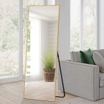 NeuType Full Length Mirror Dressing Mirror with Standing Holder 59"x20" Large Rectangle Bedroom Floor Mirror Standing Mirror Wall-Mounted Mirror Gold 59" x 20" with Standing Holer