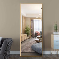 NeuType Full Length Mirror Dressing Mirror with Standing Holder 59"x20" Large Rectangle Bedroom Floor Mirror Standing Mirror Wall-Mounted Mirror Gold 59" x 20" with Standing Holer