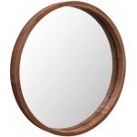 Round Wood Mirror 24 Inch Farmhouse Wall Mirror Wooden Framed Brown Circle Mirror for Bathroom