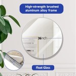 Silver Round Mirror 36 Inch,Wall Mirror ,Thicker Bezels  Suitable for Entrance Dining Room Living Room Bathroom Wall Decoration Vanity Mirror Silver 36"
