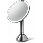 simplehuman 8" Round Sensor Makeup Mirror with Touch-Control Dual Light Settings 5x Magnification Rechargeable and Cordless Brushed Stainless Steel