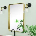 TEHOME 24x36 Brushed Gold Metal Framed Bathroom Mirror for Wall in Stainless Steel Rounded Rectangular Bathroom Vanity Mirrors Wall Mounted