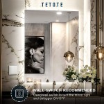 TETOTE 36 x 28 Inch LED Backlit Mirror Bathroom with Light,Anti-Fog,Dimmable,Lighted MirrorHorizontal Vertical Wall Mounted Vanity Mirror