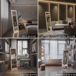 VIEROSE 63" x 20" Full Length Mirror with Lights and Stand Wall Mounted and Floor Mirror LED Lighted Full Body Dressing Mirror Large Vanity Mirror for Bedroom Dimming & 3 Color Modes Black
