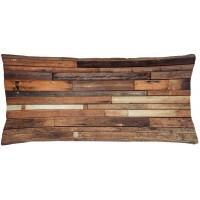 Ambesonne Wooden Throw Pillow Cushion Cover Rustic Floor Planks Print Grungy Look Farm House Country Style Walnut Oak Grain Image Decorative Rectangle Accent Pillow Case 36" X 16" Brown Taupe