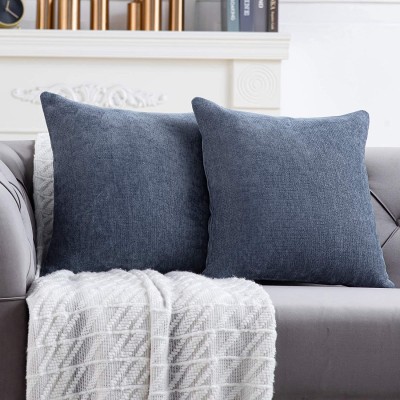 Anickal Blue Grey Pillow Covers 18x18 Inch Set of 2 Solid Rustic Farmhouse Decorative Throw Pillow Covers Square Cushion Case for Home Sofa Couch Decoration