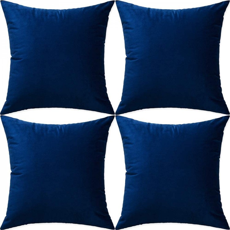 Artaimee Navy Blue Throw Pillow Covers 18x18 Pack of 4 Velvet Sofa Bed Couch Cushion Case 45x45