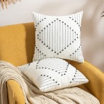 Boho Throw Pillow Covers 18x18 Farmhouse Black and White Throw Pillowcases Decorative Tufted Woven Square Cushion Covers Neutral Modern Accent Home Decor for Couch Bed Sofa