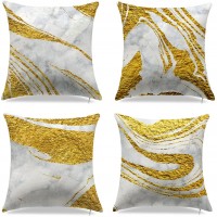 Cream Gold Throw Pillow Covers,Decorative Marble Throw Pillow Covers 18" x 18",Gold Throw Pillows Home Decor Pillowcases Set of 4 Cream Gold