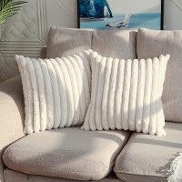 DEELAND Pack of 2 Faux Fur Plush Decorative Throw Pillow Covers Fuzzy Striped Soft Pillowcase Cushion Covers for Sofa Couch Bedroom 18x18 inch