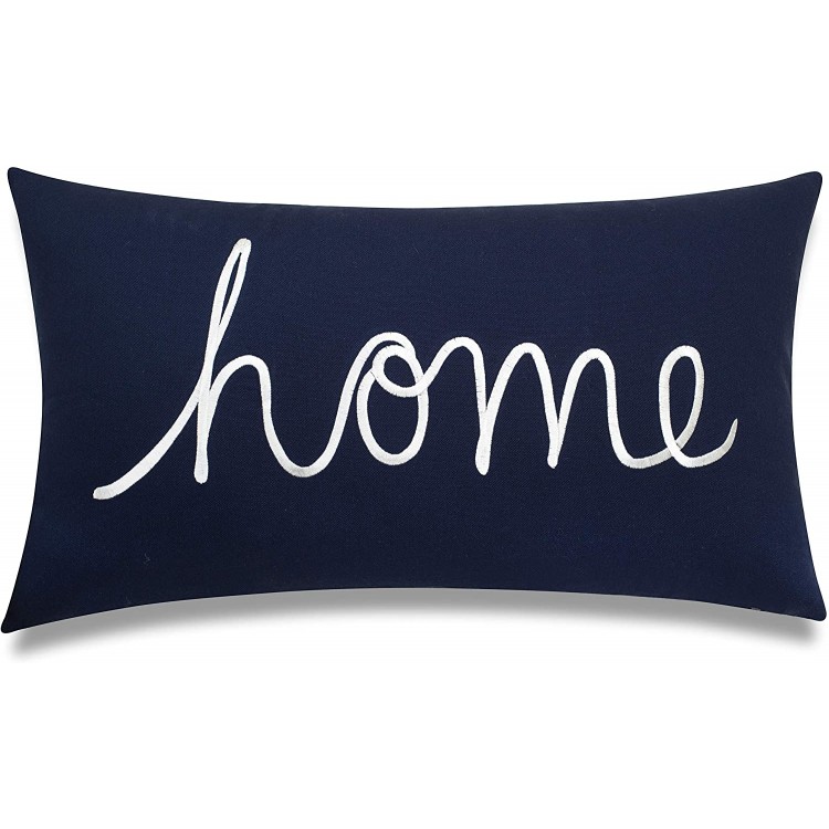 EURASIA DECOR Home Sentiment Embroidered Decorative Lumbar Accent Throw Pillow Cover for Bedroom Couch Housewarming Porch Sofa 14"x24" Navy