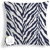 Fabritones Outdoor Decorative Pillows with Insert 18x18 Inch Square Navy Zebra Pattern Patio Throw Pillows for Couch Bed Sofa Patio Furniture