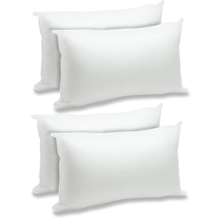 Foamily Throw Pillows Insert Set of 4-12" x 20" Premium Hypoallergenic Lumbar Stuffer Pillow Inserts Sham Square Form Polyester Standard White