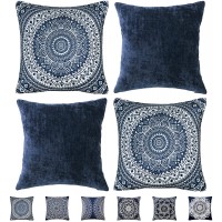 HPUK Bohemian Throw Pillow Covers 18x18 inch Accent Cushion Covers Hippie Set of 4 Couch Pillows for Living Room Sofa Navy Print Pattern 1…
