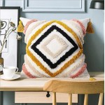 JASEN Boho Throw Pillow Covers 18x18 Woven Tufted Decorative Pillow Covers with Tassel Diamond Pattern Pillow Covers for Couch Sofa Bedroom Living Room No Pillow Insert Yellow